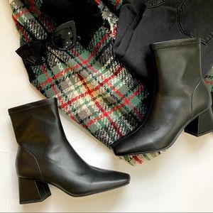 Square toe block heel ankle sock booties vegan faux leather delicious Adena boot